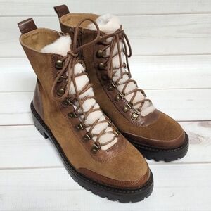 Lucky Brand Ilianna Lace-Up Faux Fur Hiker Boots Size 6 - New Without Box